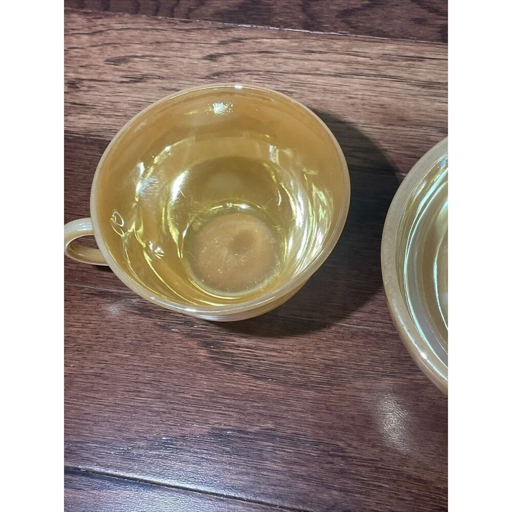 Vintage Fire King Anchor Hocking Peach Luster Cup and 5 Inch Bowl